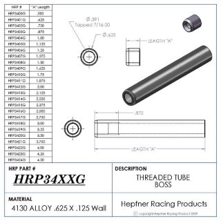 Picture of Boss 1 1/8" Long 7/16 X 20, Material 0.625 OD x 0.120, 4130